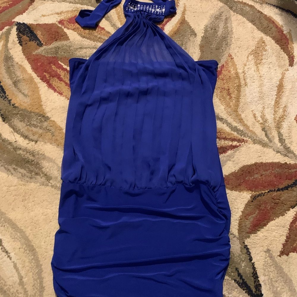 blue halter bodycon dress